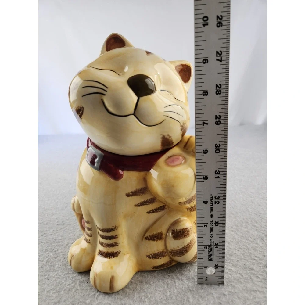 GKAO Scratching Cat Cookie Jar Tan Tabby Orange Smiling Kitten‎ Treat Holder